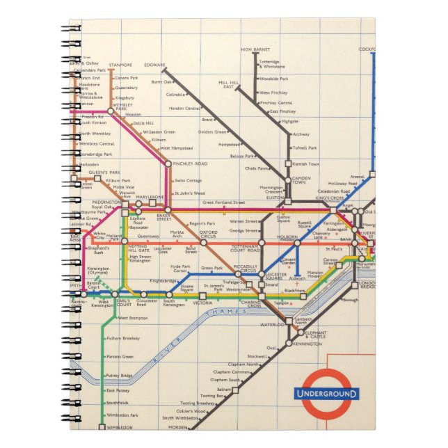 Londons tunnelbana Karta Anteckningsbok (Framsidan)