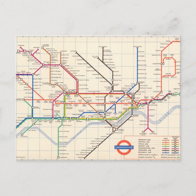 Londons tunnelbana Karta Vykort (Framsida)