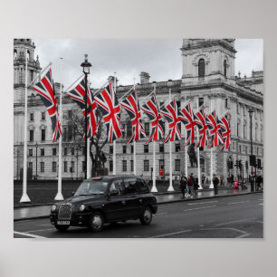 Londonvy Storbritannien Grå & Röd Poster