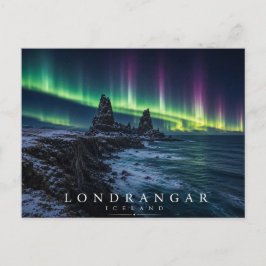 Lóndrangar Basaltklippor Island Norrsken Vykort