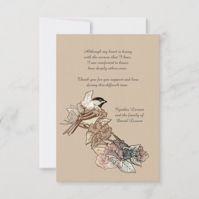 Lone Bird Bereavement Tack Notecard (3,5 x 5) Anteckningskort (Framsida)