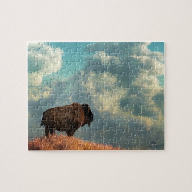 Lone Bison och annalkande storm Pussel (Horisontell)