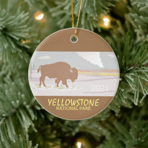 Lone Bison of Yellowstone National Park, Wyoming Julgransprydnad Keramik