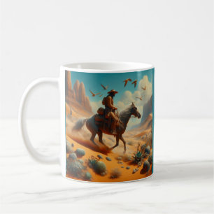 Lone Cowboy i Desert Canyon - Surreal Western Art Kaffemugg