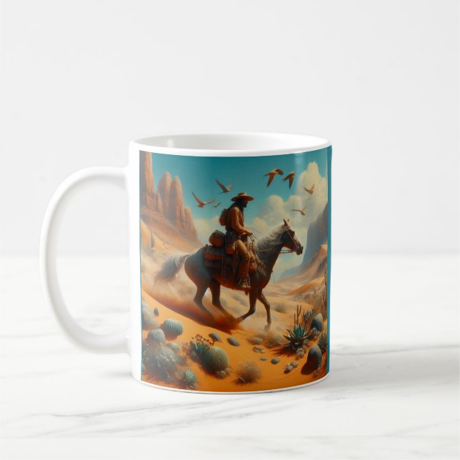 Lone Cowboy i Desert Canyon - Surreal Western Art Kaffemugg (Vänster)
