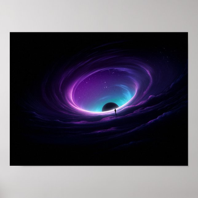 Lone Figure at Edge of Purple Cosmic Vortex Poster (Framsidan)