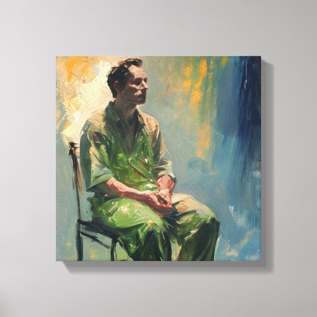 lone figure seated sparsely furnished room.... canvastryck (Framsida)