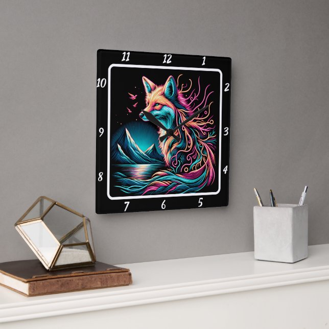 Lone Fox i högländerna Fyrkantig Klocka (Kontor)