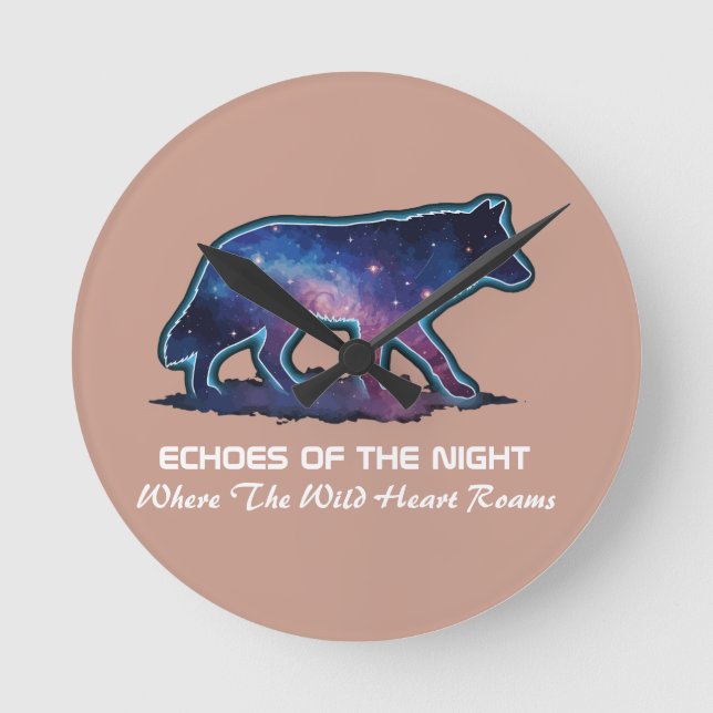 Lone Galaxy Wolf Silhouette - Echoes (NO NUMBERS) Rund Klocka (Framsida)
