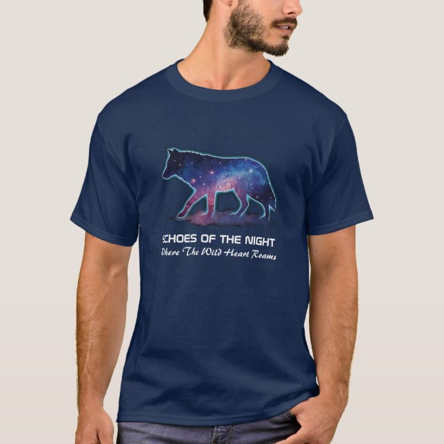 Lone Galaxy Wolf Silhouette (Echoes of the night) T Shirt (Framsida)