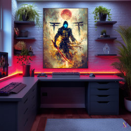 Lone Ghost Ronin - Spectral Samurai Fire & Shadows Poster