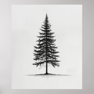 Lone Gräs Träd, modern svartkonst minimalist Poster
