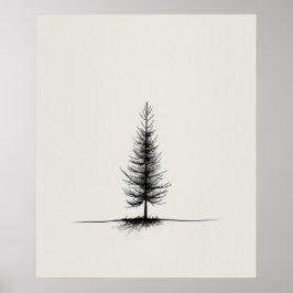 Lone Gräs Träd, modern svartkonst minimalist Poster