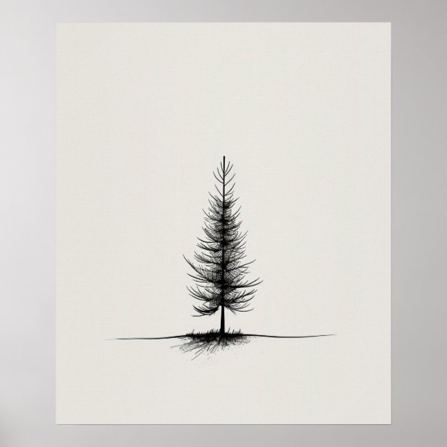 Lone Gräs Träd, modern svartkonst minimalist Poster (Framsidan)