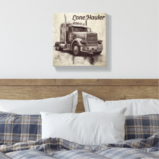 "Lone Hauler - Bold Charcol Bobtail Lastbil Art Pr Canvastryck