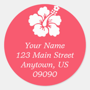 Lone Hibiscus Flower Address Label (korall) Runt Klistermärke