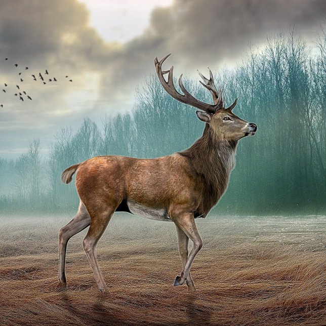 Lone-Hjort i Misty Forest-mappat gratulationskort Kort (Skapare uppladdad)