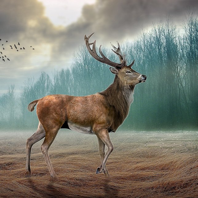 Lone Hjort in Misty Forest Kudde (Skapare uppladdad)