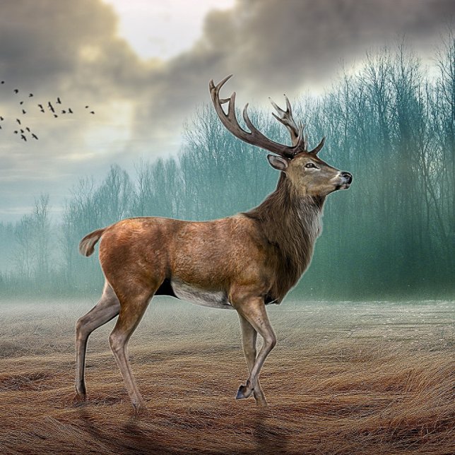 Lone Hjort in Misty Forest Nyckelring (Skapare uppladdad)