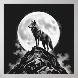 Lone Howl: Varg och Full Moon Charcol Art Poster
