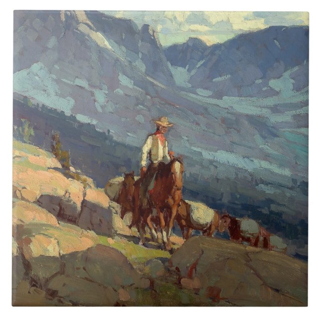 "Lone Packer" Western Art av Edgar Payne Kakelplatta (Framsidan)