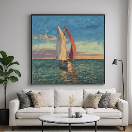 Lone Sailboat - Impressionism Stil Sjölandskap Art Poster