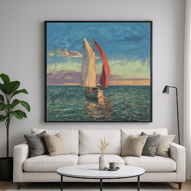 Lone Sailboat - Impressionism Stil Sjölandskap Art Poster (Skapare uppladdad)
