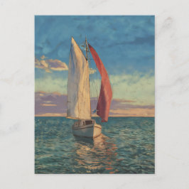 Lone Sailboat - Impressionism Style Seascape Art Vykort