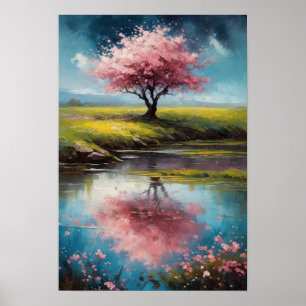 Lone Sakura vid den stilla träsket Poster