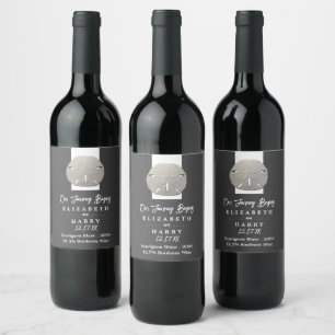 Lone Sand Dollar - Grått av kol - Beach Wedding Vinflaska Etikett