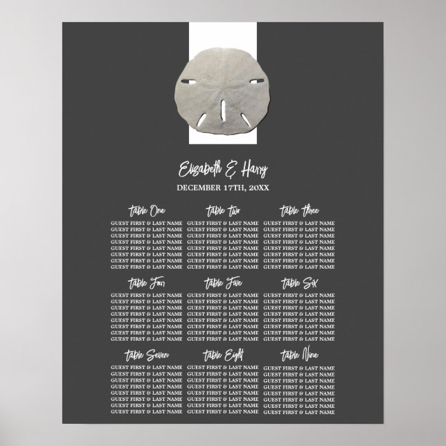 Lone Sand Dollar, träkol, sätesdiagram för Bröllop Poster (Framsidan)