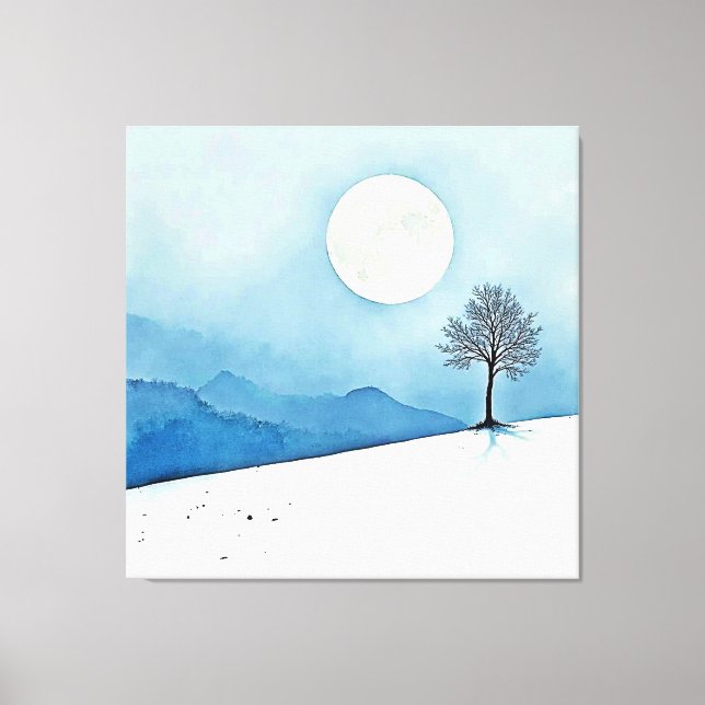 Lone Tree: Serene Full Moon Silence Art Canvastryck (Framsida)
