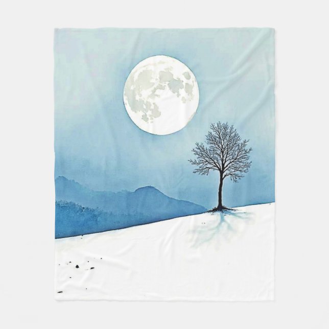 Lone Tree: Serene Full Moon Silence Art Fleecefilt (Framsidan)