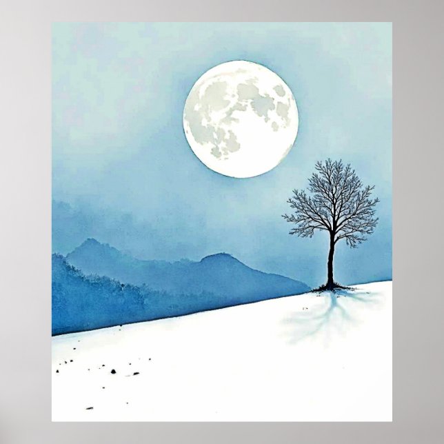 Lone Tree: Serene Full Moon Silence Art Poster (Framsidan)