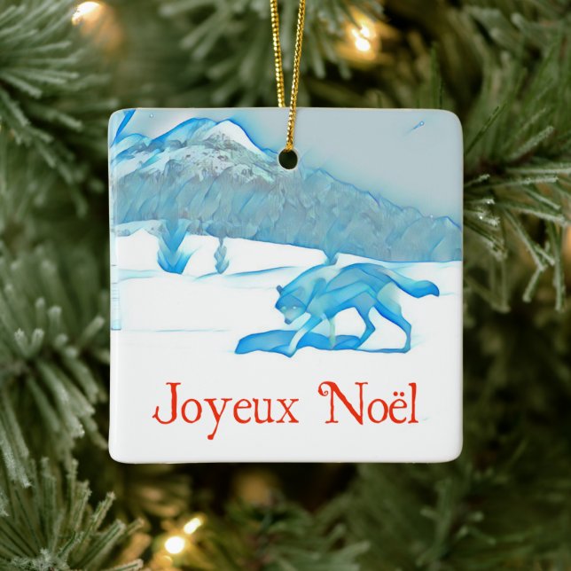 Lone Varg in Winter - Joyeux Noël Julgransprydnad Keramik (Träd)