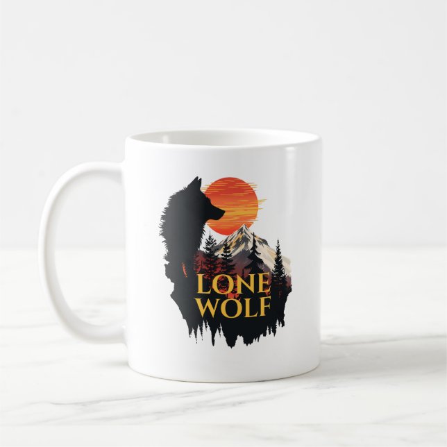 Lone Varg, Orange Sunset Silhouette Varg Art Kaffemugg (Vänster)