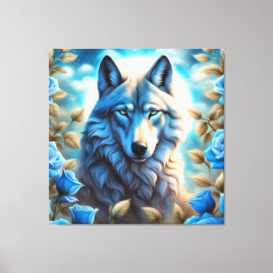 Lone-Vargen i Enchanted Blue Ro Garden Canvastryck