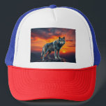 Lone Wolf at Sunset Keps<br><div class="desc">A stunning artwork of a lone wolf standing majestically on a cliff during a blazing sunset. This design captures the essence of independence,  strength,  and serenity – perfect for those who walk their own path</div>