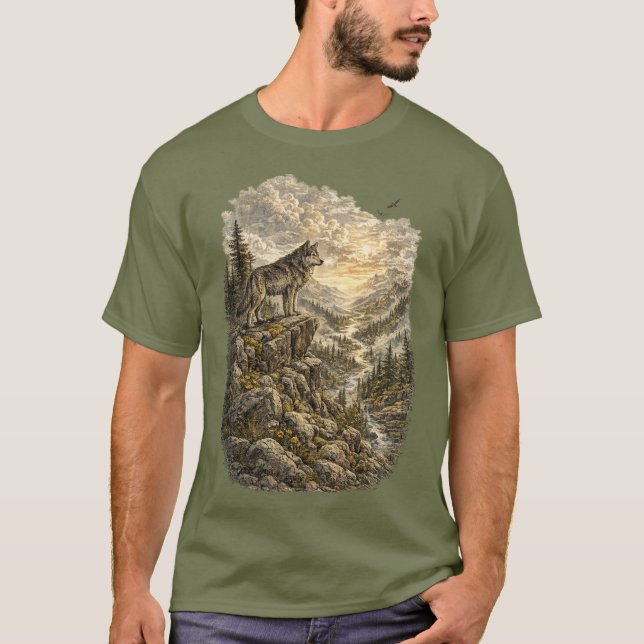 Lone Wolf på en ås T-shirt (Framsida)