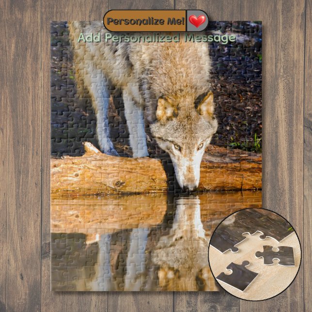 Lone Wolf Reflektion i dammen Pussel (Lone Wolf Reflection in Pond Jigsaw Puzzle)