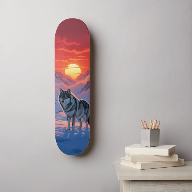 Lone Wolf Stands Against The Sunset Skateboard (Väggkonst)