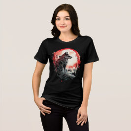 Lone Wolf Under Moon – Red Forest Art T Shirt
