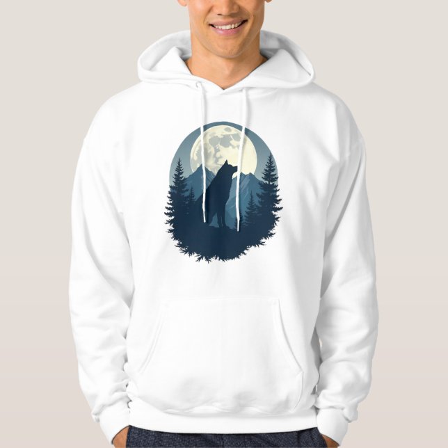 Lone Wolf Under the Moon – Minimal Night Aesthetic Hoodie (Framsida)