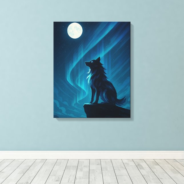 Lone Wolf Wall Art – Moonlight Spirit Canvastryck (Insitu (trägolv))