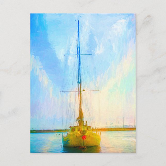 Lone Yacht Vibrant Digital Painting-vykort Vykort (Framsida)