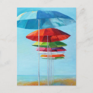 Lonely Beach Umbrellas Waiting for Humans Vykort