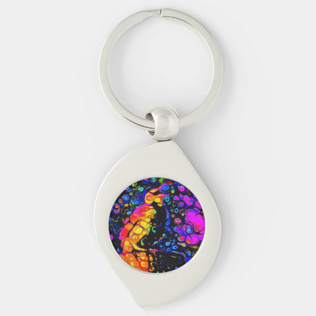 Lonely Bird 4: Liquid Art Stil Swirl Silverfärgad Nyckelring (Framsidan)