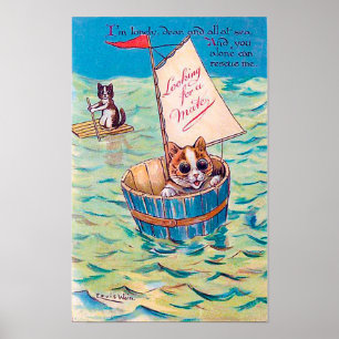 Lonely Cat Sea, Louis Wain Poster