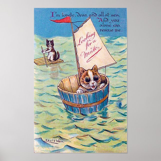 Lonely Cat Sea, Louis Wain Poster (Framsidan)