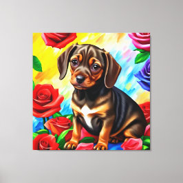 Lonely Dachshund Pug Puppy Hund Art Canvastryck